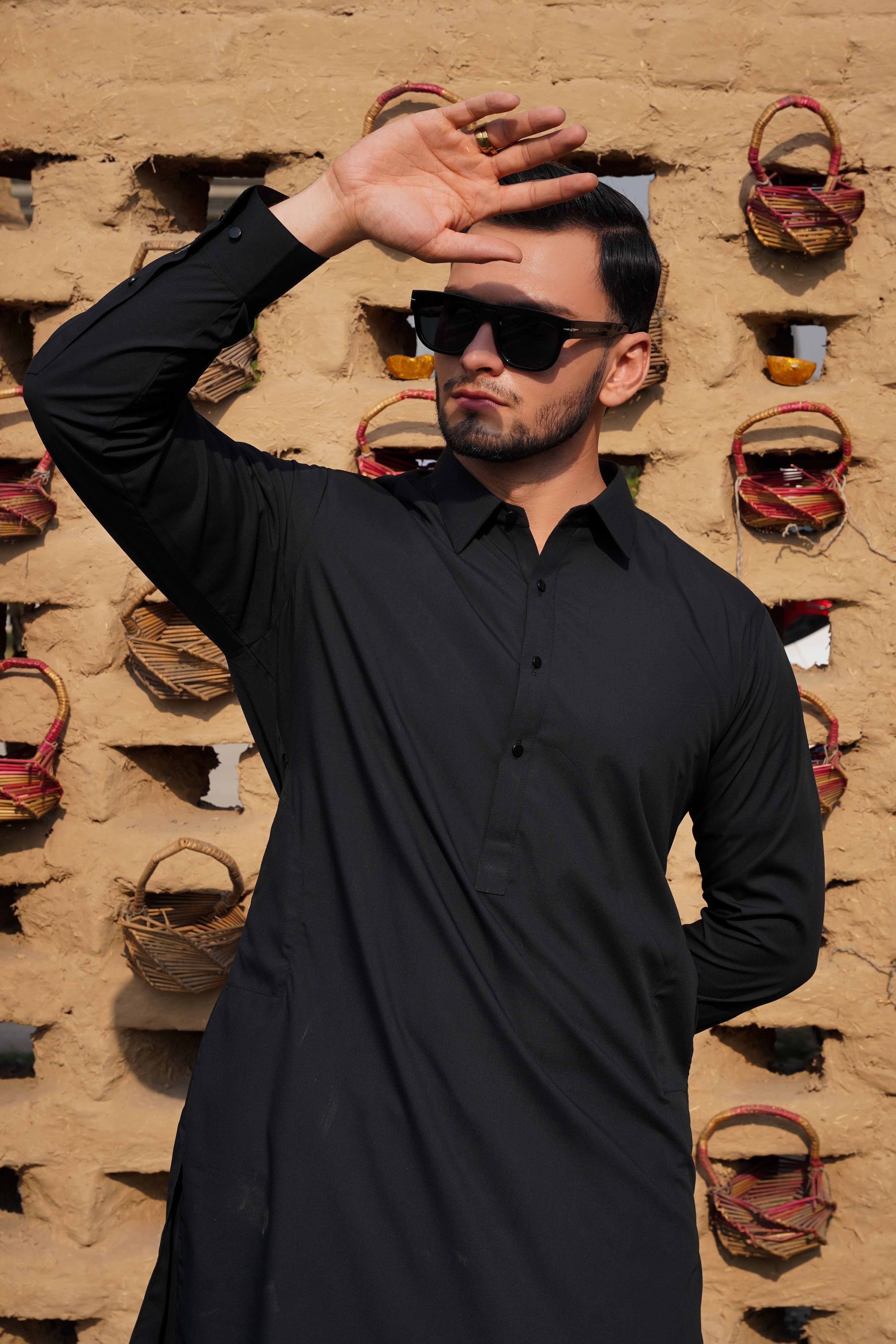 Black - Plain Collar Shalwar Kameez