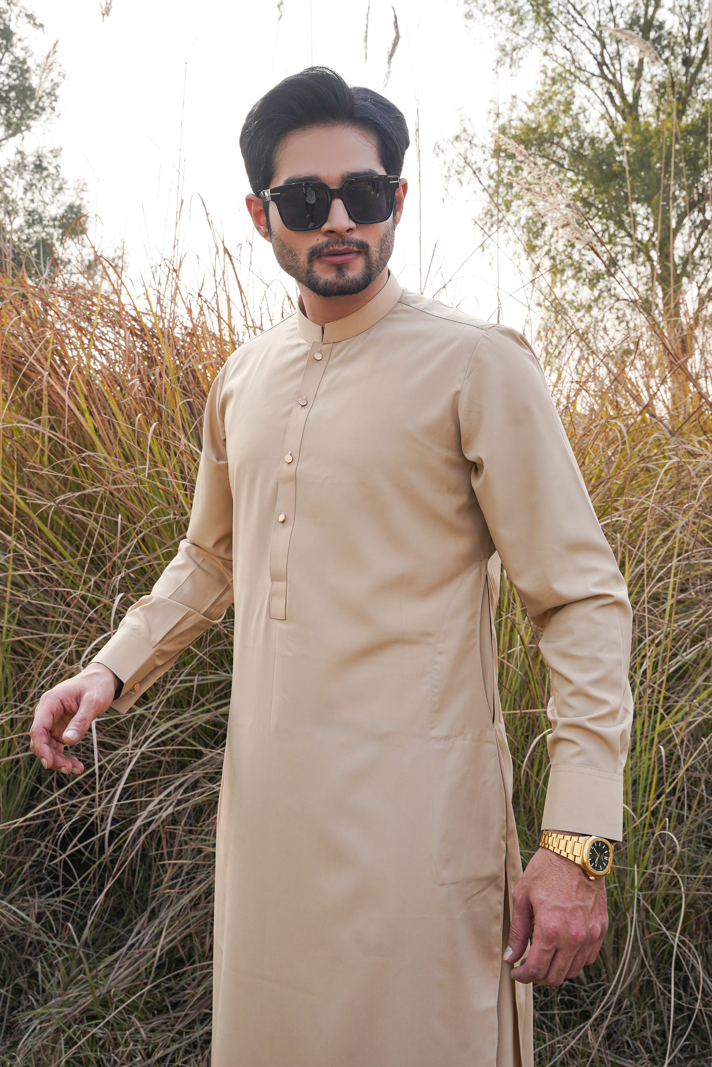 Beige - Plain Shalwar Kameez