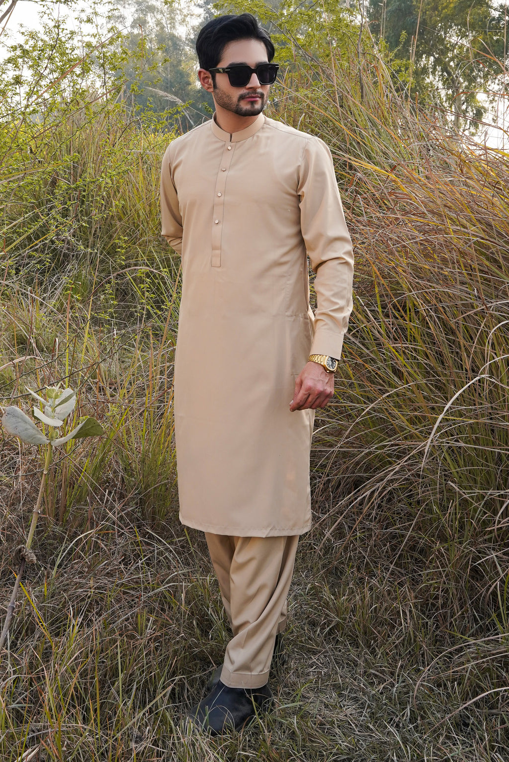 Beige - Plain Shalwar Kameez