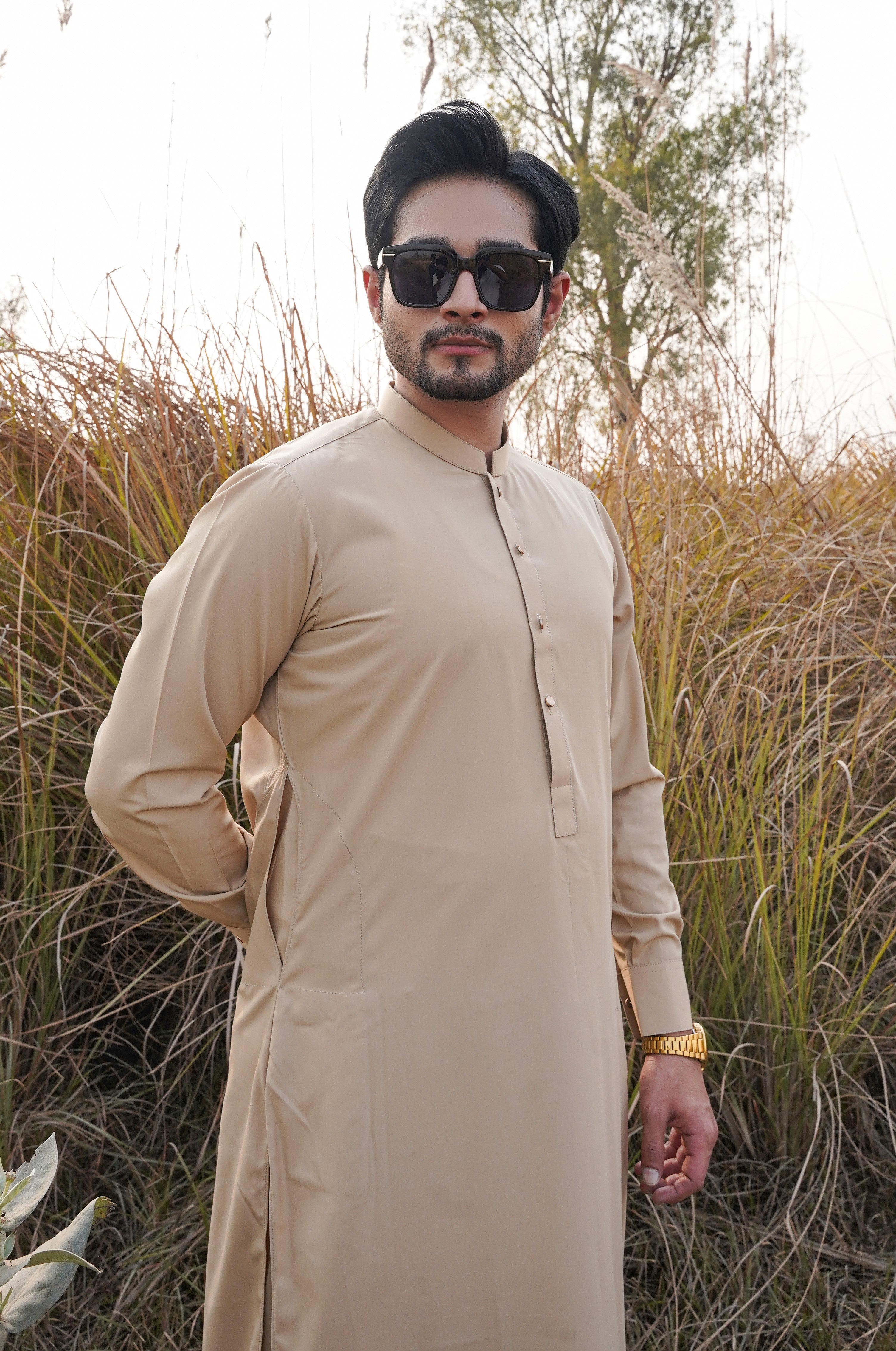 Beige - Plain Shalwar Kameez