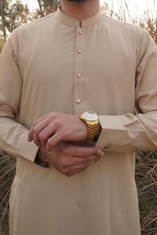 Beige - Plain Shalwar Kameez