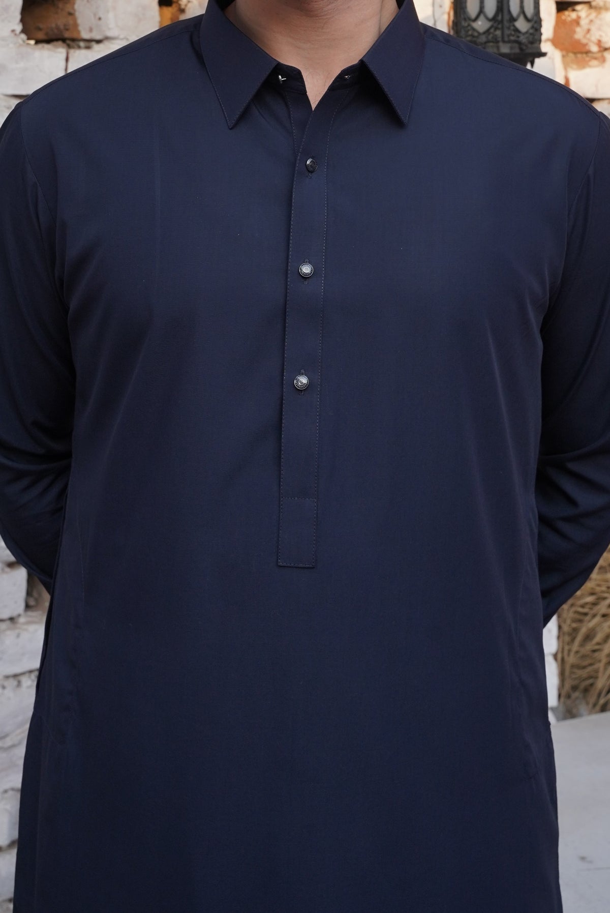 Navy Blue - Plain Collar Shalwar Kameez