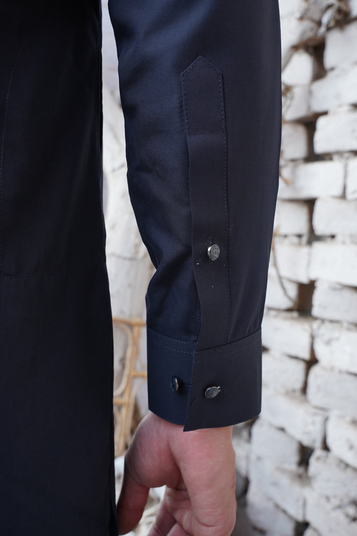 Navy Blue - Plain Collar Shalwar Kameez